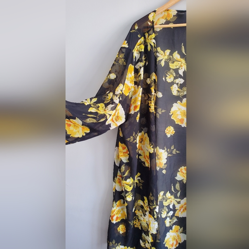 Floral Sheer Swim Coverup - Black and Yellow - Picture 4 of 6